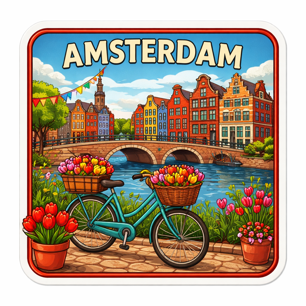 Amsterdam 7.5 x 7.5 cm Souvenir Kühlschrankmagnet